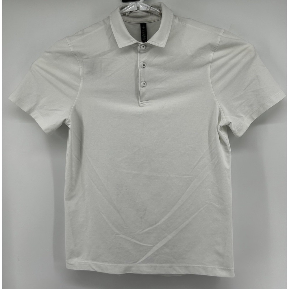 Lululemon Short Sleeve Cotton Blend Polo Shirt White Men's Size Medium